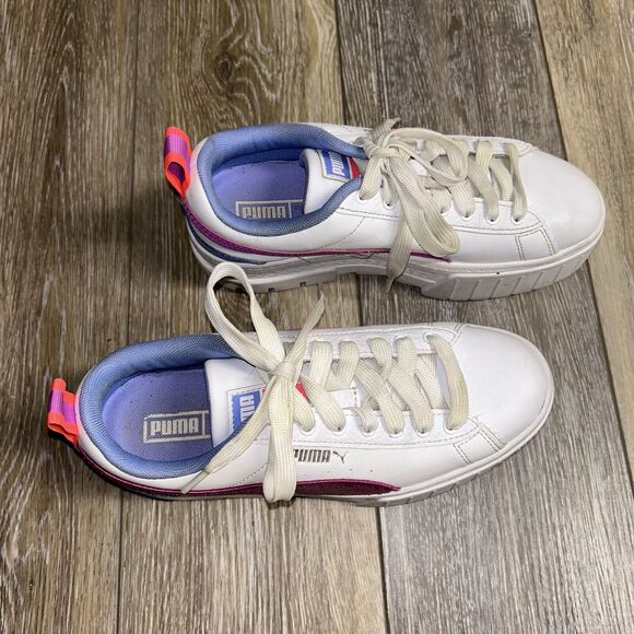 Puma Mayze Glitz Girls Youth US Size 5 Platform 385142-01 Shoes White Pink Blue - Picture 2 of 11